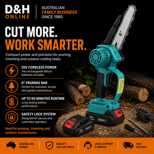 Giantz 20V Mini Cordless Chainsaw – 6" Electric Pruning Saw with 2 Batteries