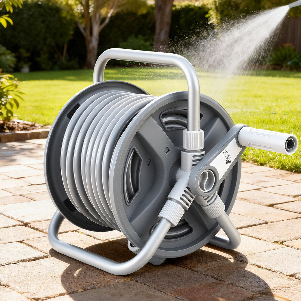 Green Fingers 20m Retractable Garden Hose Reel Heavy Duty 1/2" Hose Auto Rewind
