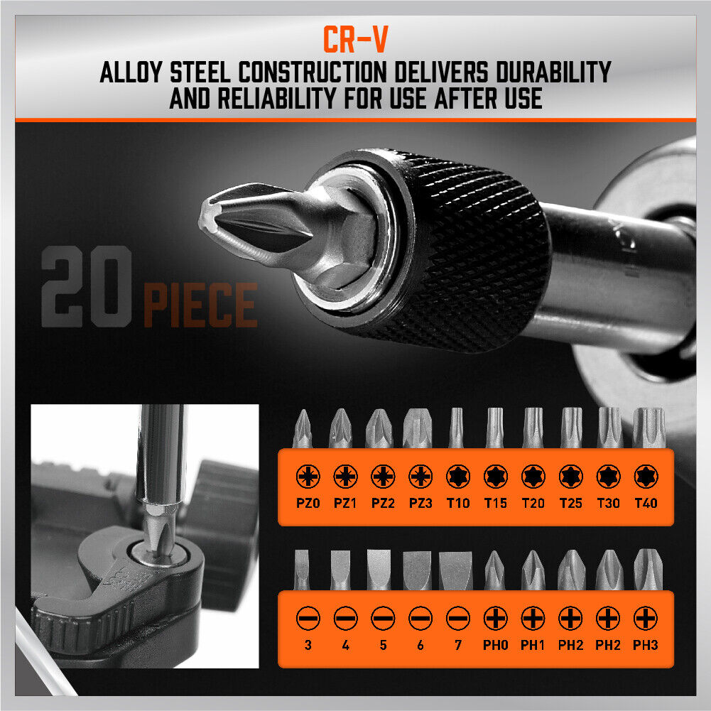 33Pc Magnetic Screwdriver Set Phillips Slotted Pozidrive Torx Power Bits Holder