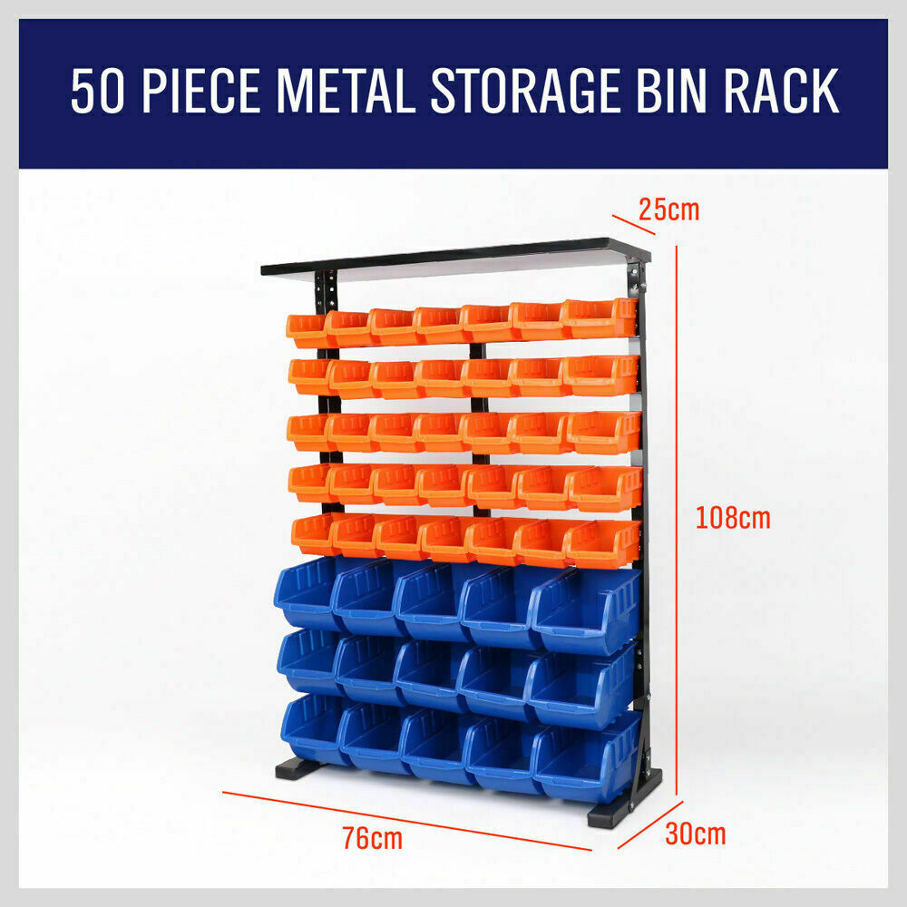 50-Piece Bin Wall Mounted Parts and Tool Storage Rack Organizer Rack for Workshop Tools