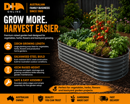 Greenfingers Garden Bed 320X80X42cm Oval Planter Box Raised Container Galvanised