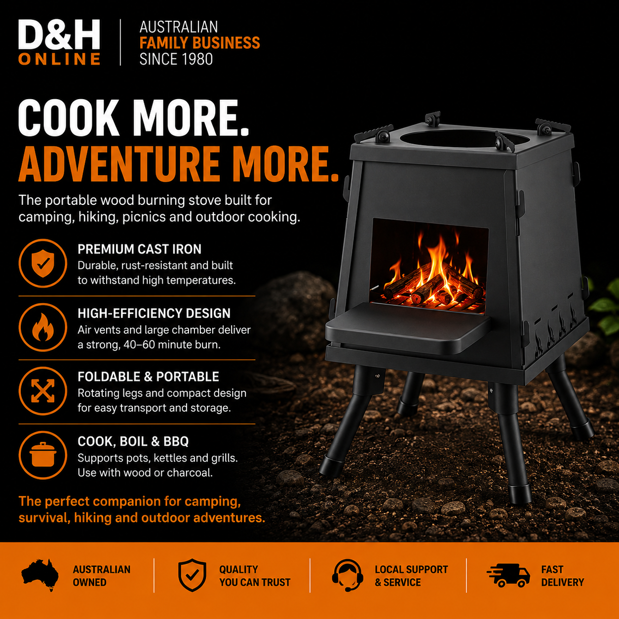 Grillz Portable Wood Burning Stove Fire Pit BBQ Camping Cooker