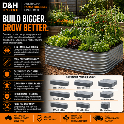 Greenfingers 9-in-1 Modular Raised Garden Bed 56cm Galvanised Steel Planter Box