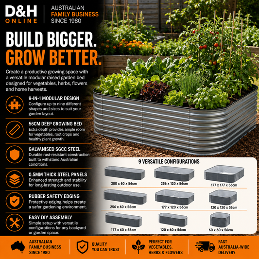 Greenfingers 9-in-1 Modular Raised Garden Bed 56cm Galvanised Steel Planter Box