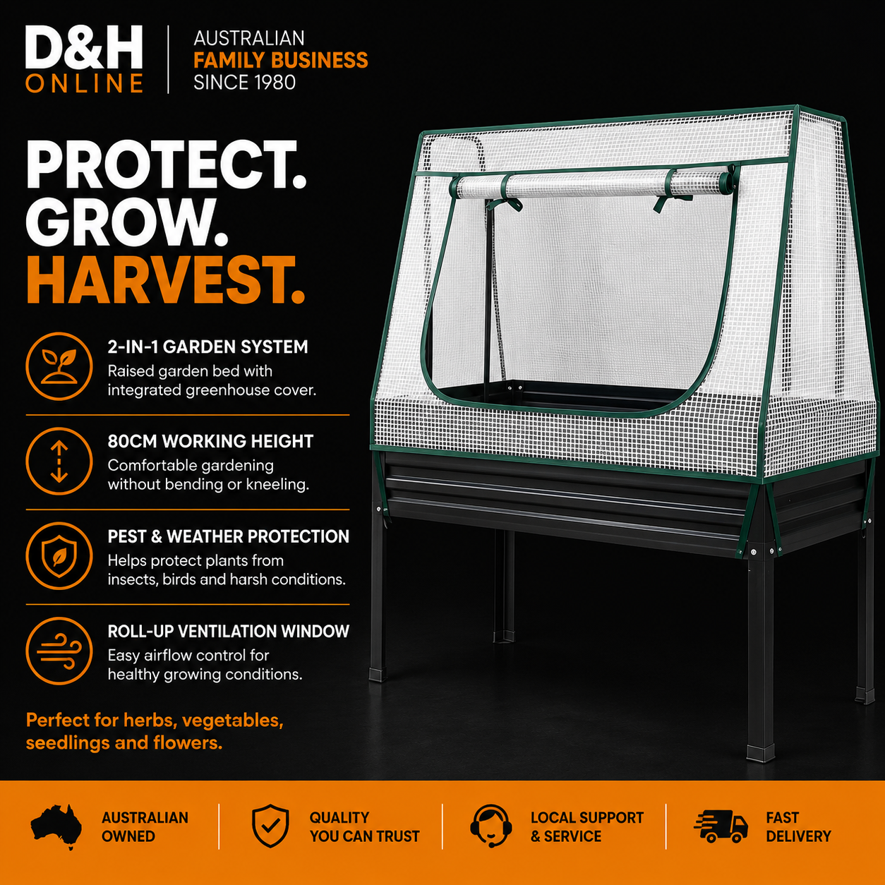 Green Fingers Elevated Garden Bed with Mini Greenhouse Cover – 116 x 60cm