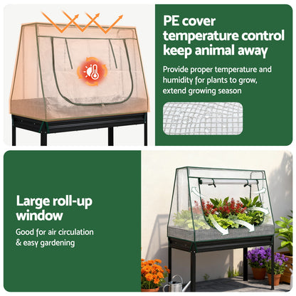 Green Fingers Elevated Garden Bed with Mini Greenhouse Cover – 116 x 60cm