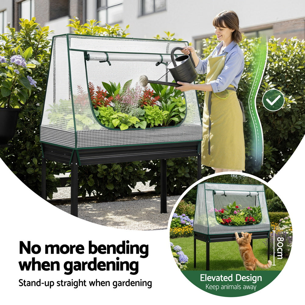 Green Fingers Elevated Garden Bed with Mini Greenhouse Cover – 116 x 60cm