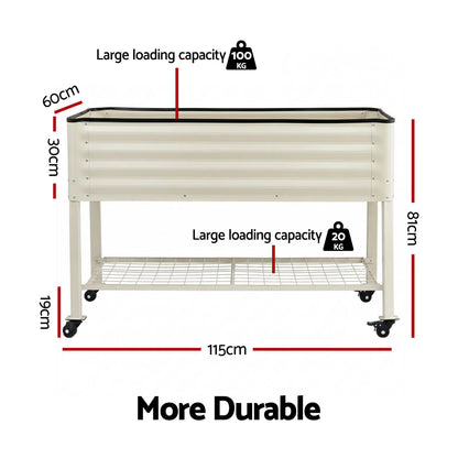 Green Fingers Mobile Raised Garden Bed With Wheels Storage Shelf 81cm Height for Vegetables Herb White