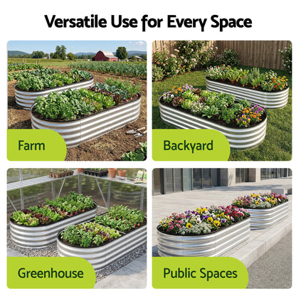 Green Fingers Raised Garden Bed Galvanised Oval Metal Planter Box Large Outdoor 150x70x30cm Silver