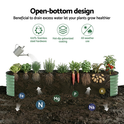 Green Fingers Oval Raised Garden Bed Galvanised Planter Box Rust Resistant 240x60x45cm Green