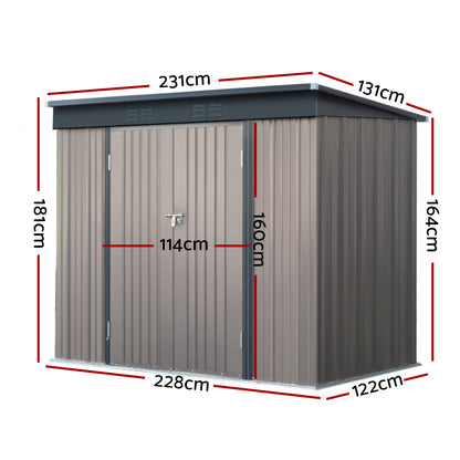 Giantz Garden Shed 2.31x1.31M Sheds Outdoor Storage Tool Metal Workshop Shelter Double Door