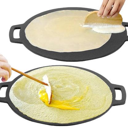 34cm Seasoned Cast Iron Induction Crepes Pan Baking Pancake Tool Pizza Bakeware