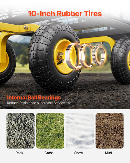 500 Lbs Steel Garden Cart, Heavy Duty Garden Wagon Cart Pullable on Wheels, Metal Yard Utility Wagon Carts with 10" All Terrain Tires, Mesh Removable Sides and 180°Rotating Handle