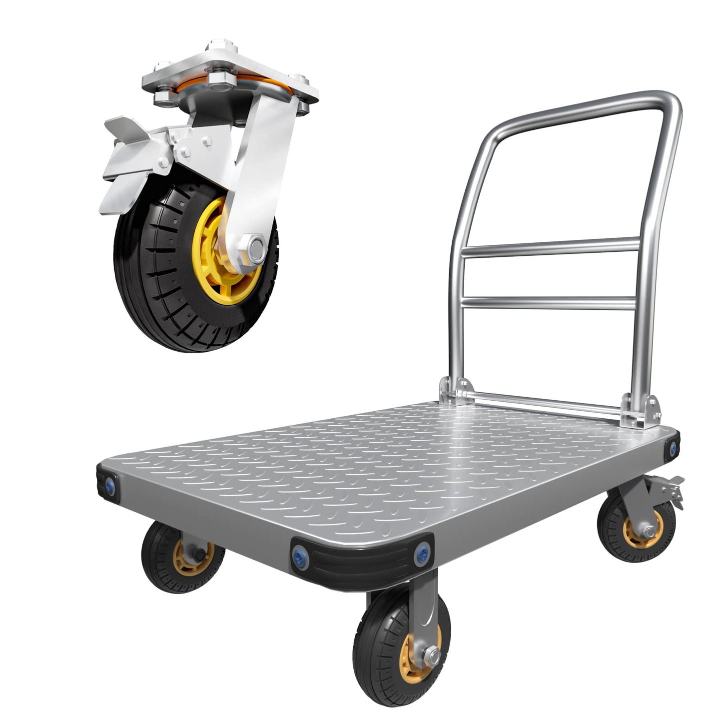 1000KG Capacity Heavy Duty Foldable Platform Truck Flatbed Push Cart Steel Dolly Trolley Cart Brake