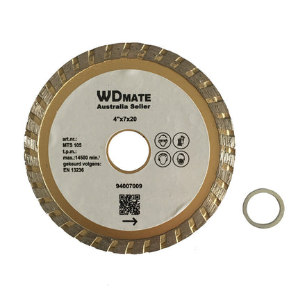 3x 105mm Turbo Diamond Cutting Disc Dry Wet 4" Circular Saw Blade 2*7mm 20/16mm