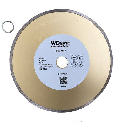 230mm Wet Diamond Cutting Blade 2.5*5mm 9" Continuous Saw Disc 25.4/22.3mm Brick