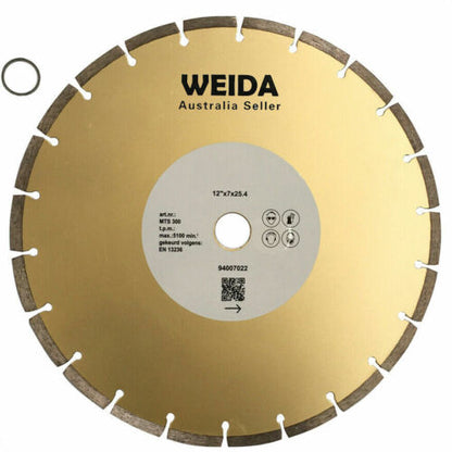 2x Diamond Cutting 300mm 12" Blade 3.0*7.0mm Dry Segment Saw Disc 25.4/22.23mm