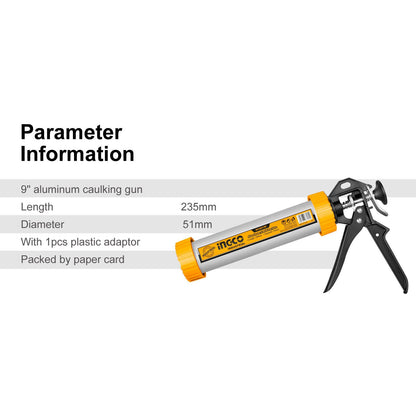INGCO Aluminum Caluking Gun 9" Sausage Sealing Silicone Sealant Glue