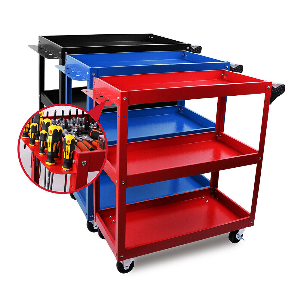 Red 3-Tier Tool Cart Trolley Toolbox Workshop Garage Storage 150KG Organizer Garage