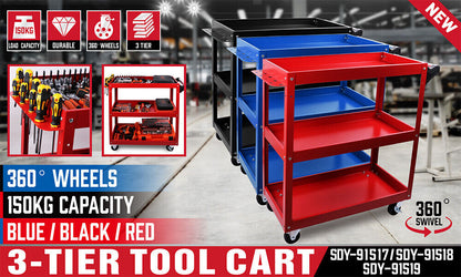 Red 3-Tier Tool Cart Trolley Toolbox Workshop Garage Storage 150KG Organizer Garage