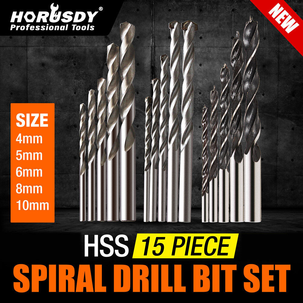 15Pc HSS Drill Bits Combination Set Wood Metal & Concrete Drilling Metric Titanium