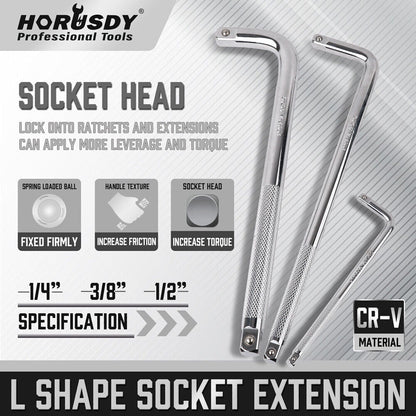 L Shape Socket Extension Bar 1/4" 3/8" 1/2" Drive Wrench Breaker CR-V Anti-Slip Set of each size