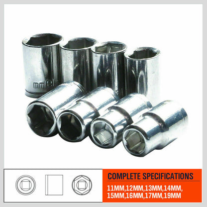 8Pc Metric Socket Set 1/2" Drive 11MM - 19MM For Wrench CRV Mechanic With Holder