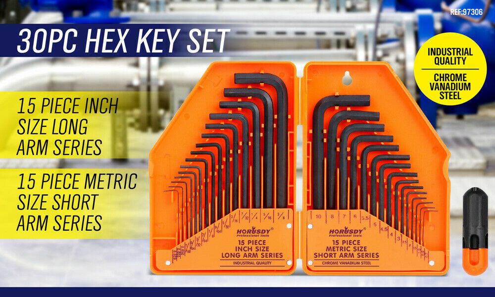 31-Piece Hex Key Set with T-Handle, Metric & Imperial Sizes Allen Wrench Set with Storage Case