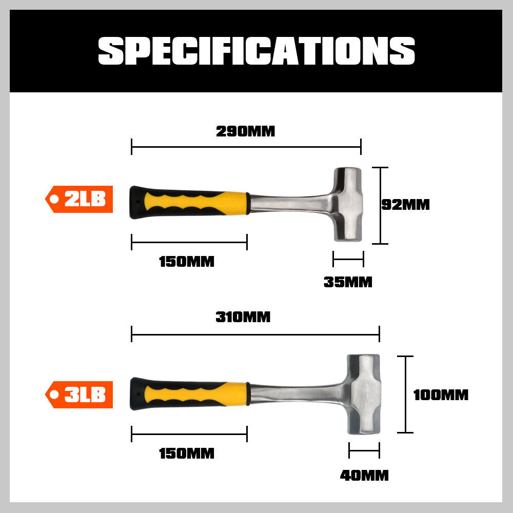 2LB+3LB Steel Hammer Double Octagonal Heavy Duty Solid Forged Rubber Grip Handle