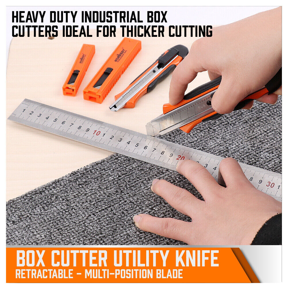 12 pcs Sliding Lock Utility Knife Box Cutter 10 Spare Stanley Knife Blades Craft