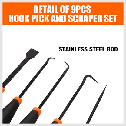 9pc Hook and Pick Tool Set Scraper ,Large Full & Small Mini Size Non-slip Handle