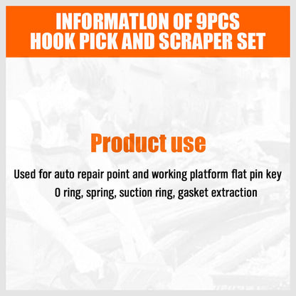 9pc Hook and Pick Tool Set Scraper ,Large Full & Small Mini Size Non-slip Handle