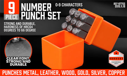 9Pc 6mm Number Stamp Punches Set Metal Plastic Wood Leather With Storage Case