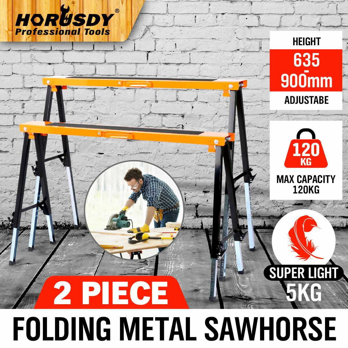 2Pc Mastercraft Sawhorse Metal Folding Non-slip Surface Saw Horse 120KG Capacity