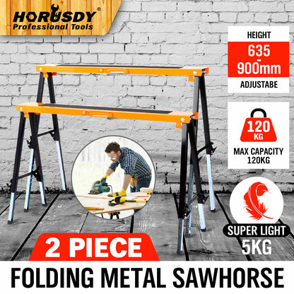 2Pc Mastercraft Sawhorse Metal Folding Non-slip Surface Saw Horse 120KG Capacity