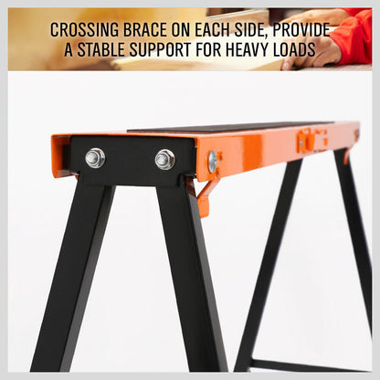 2Pc Mastercraft Sawhorse Metal Folding Non-slip Surface Saw Horse 120KG Capacity